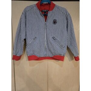 Vintage 90s Perry Ellis America Bomber Jacket M Striped Cotton Hong Kong